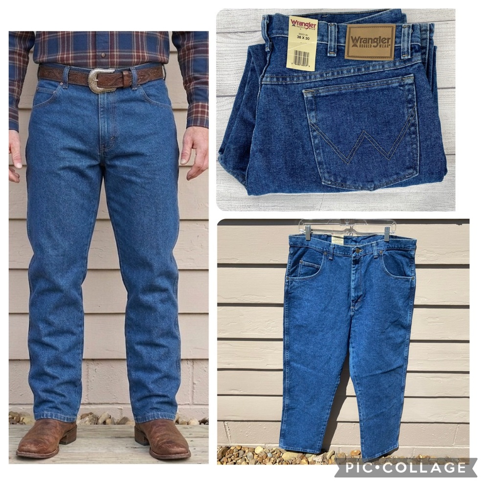 Wrangler Rugged Wear Blue Jeans  Relaxed Fit Cotton Denim 38 x 30 Antique Indigo